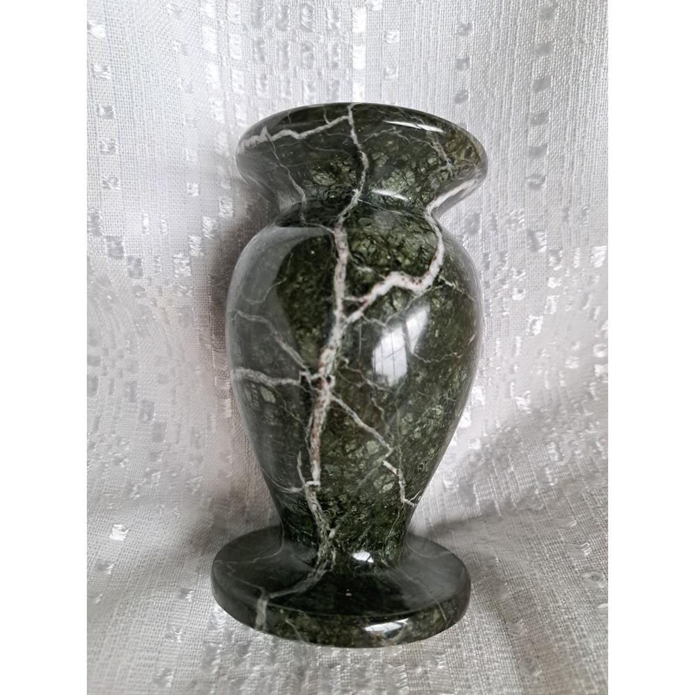 Hand-carved Zebra Marble Vase Dark Green Heavy Natural Stone Made In Pakistan 5"